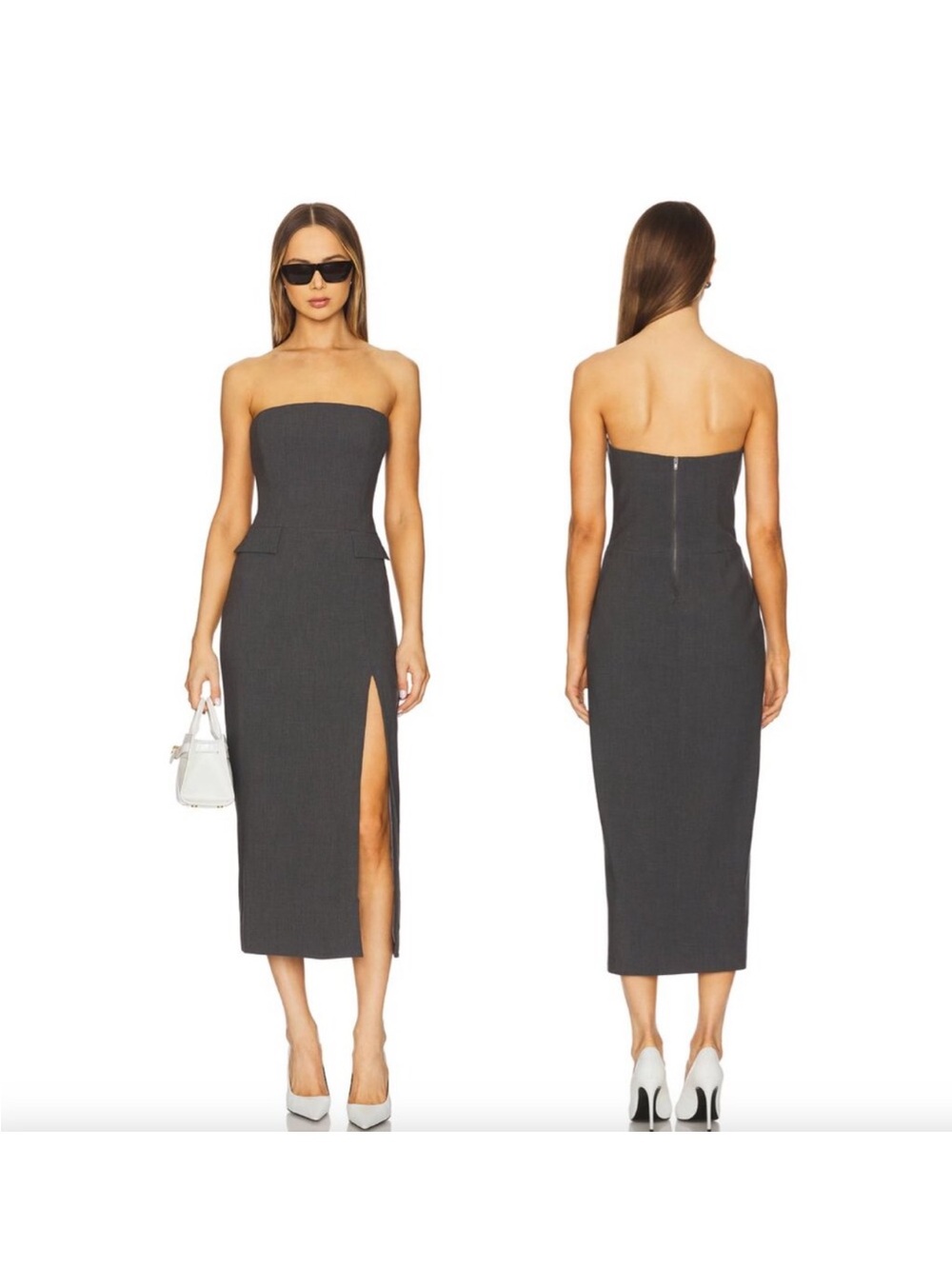 NEW BARDOT x REVOLVE Nikki Strapless Midi Dress in Charcoal Grey Size 6 Medium